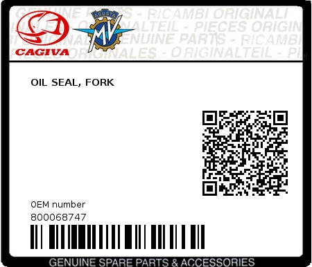 Product image: Cagiva - 800068747 - OIL SEAL, FORK  0