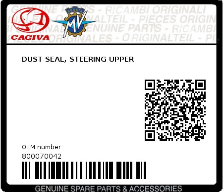 Product image: Cagiva - 800070042 - DUST SEAL, STEERING UPPER  0