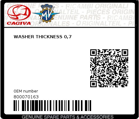 Product image: Cagiva - 800070163 - WASHER THICKNESS 0,7  0