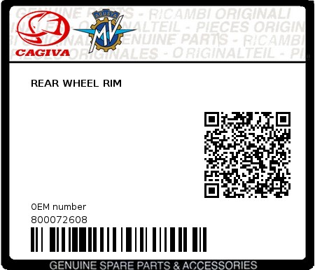Product image: Cagiva - 800072608 - REAR WHEEL RIM  0