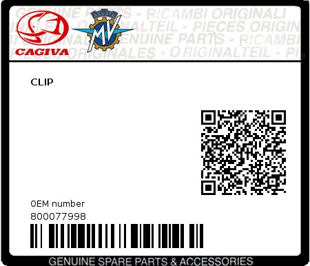 Product image: Cagiva - 800077998 - CLIP  0