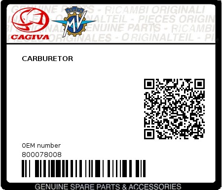 Product image: Cagiva - 800078008 - CARBURETOR  0