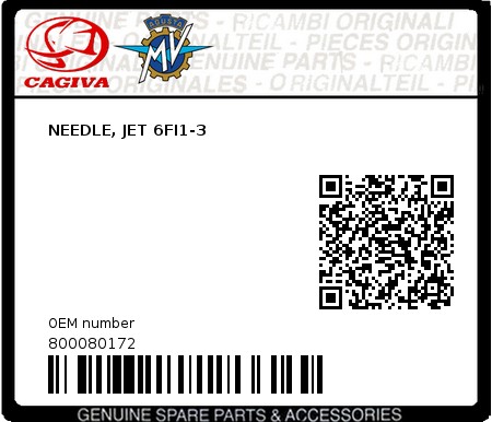 Product image: Cagiva - 800080172 - NEEDLE, JET 6FI1-3  0