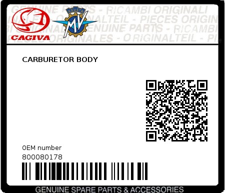 Product image: Cagiva - 800080178 - CARBURETOR BODY  0