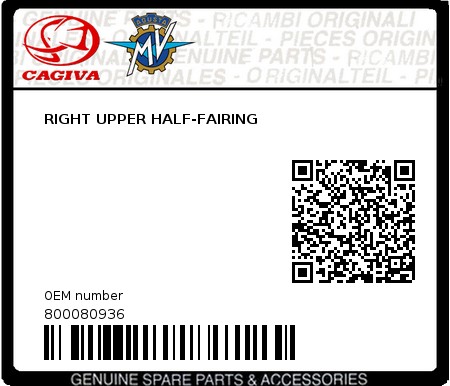 Product image: Cagiva - 800080936 - RIGHT UPPER HALF-FAIRING  0