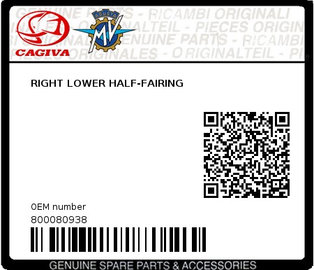 Product image: Cagiva - 800080938 - RIGHT LOWER HALF-FAIRING  0