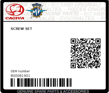 Product image: Cagiva - 800081901 - SCREW SET  0