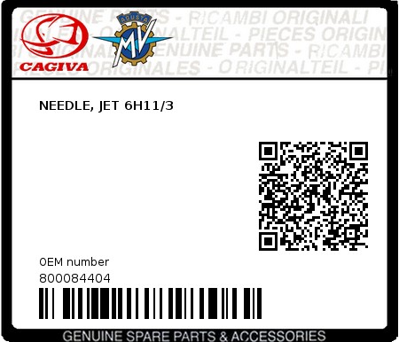 Product image: Cagiva - 800084404 - NEEDLE, JET 6H11/3  0