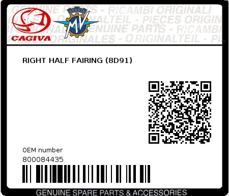 Product image: Cagiva - 800084435 - RIGHT HALF FAIRING (8D91)  0