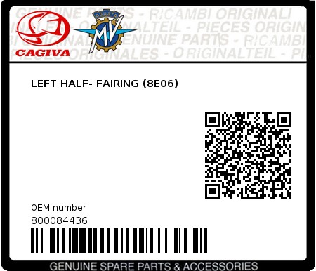 Product image: Cagiva - 800084436 - LEFT HALF- FAIRING (8E06)  0