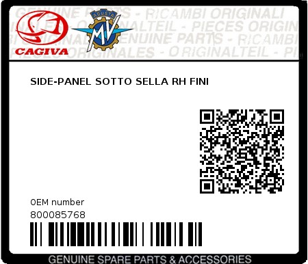 Product image: Cagiva - 800085768 - SIDE-PANEL SOTTO SELLA RH FINI  0