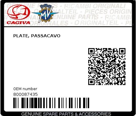 Product image: Cagiva - 800087435 - PLATE, PASSACAVO  0