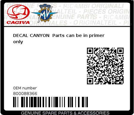 Product image: Cagiva - 800088366 - DECAL CANYON  Parts can be in primer only  0