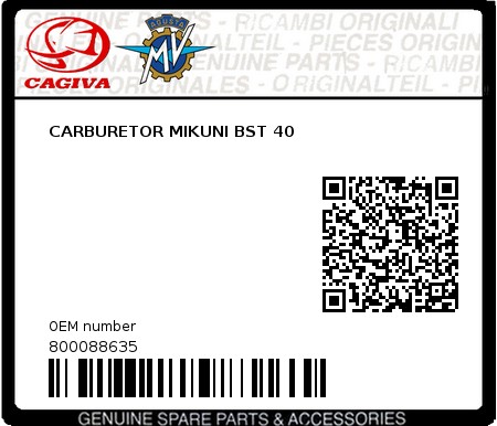 Product image: Cagiva - 800088635 - CARBURETOR MIKUNI BST 40  0