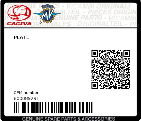 Product image: Cagiva - 800089291 - PLATE  0