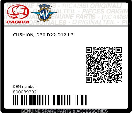 Product image: Cagiva - 800089302 - CUSHION, D30 D22 D12 L3  0