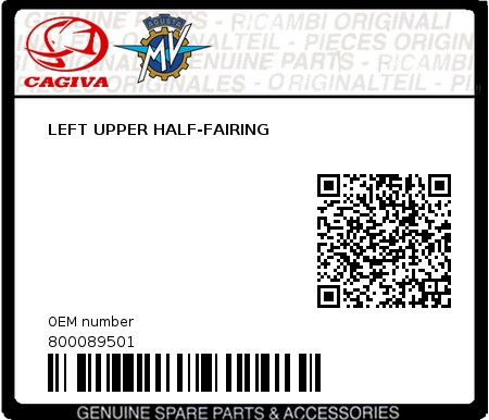 Product image: Cagiva - 800089501 - LEFT UPPER HALF-FAIRING  0