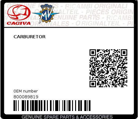 Product image: Cagiva - 800089819 - CARBURETOR  0