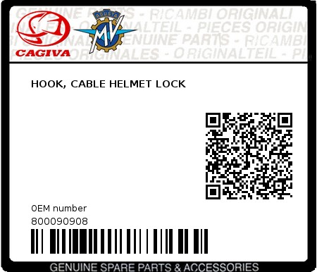 Product image: Cagiva - 800090908 - HOOK, CABLE HELMET LOCK  0