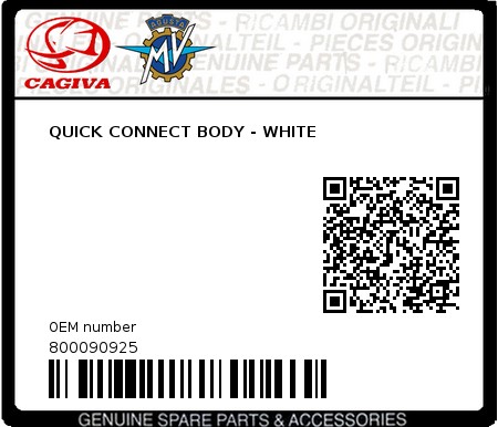 Product image: Cagiva - 800090925 - QUICK CONNECT BODY - WHITE  0
