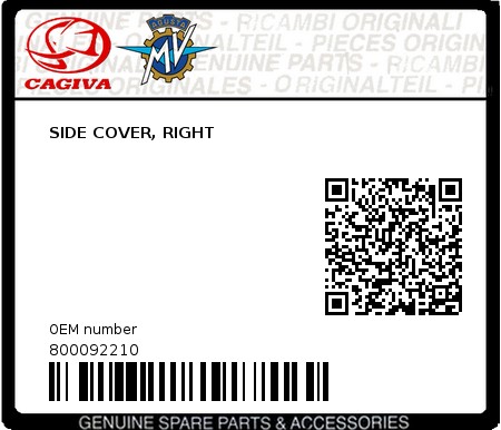 Product image: Cagiva - 800092210 - SIDE COVER, RIGHT  0