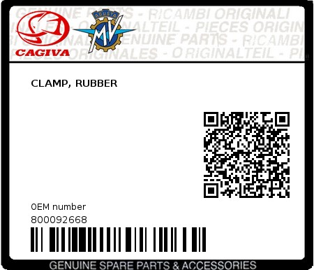 Product image: Cagiva - 800092668 - CLAMP, RUBBER  0
