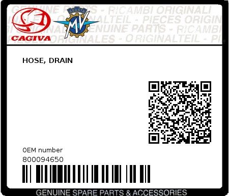 Product image: Cagiva - 800094650 - HOSE, DRAIN  0