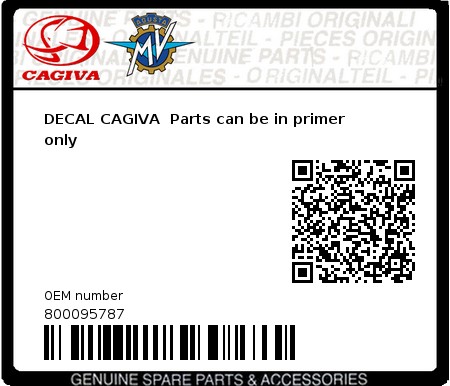 Product image: Cagiva - 800095787 - DECAL CAGIVA  Parts can be in primer only  0