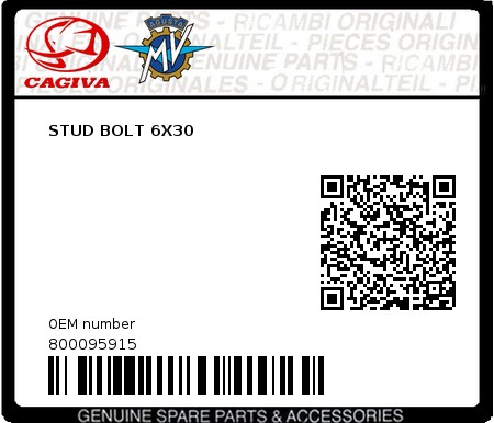 Product image: Cagiva - 800095915 - STUD BOLT 6X30  0