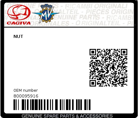 Product image: Cagiva - 800095916 - NUT  0