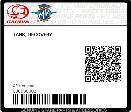 Product image: Cagiva - 800096002 - TANK, RECOVERY  0