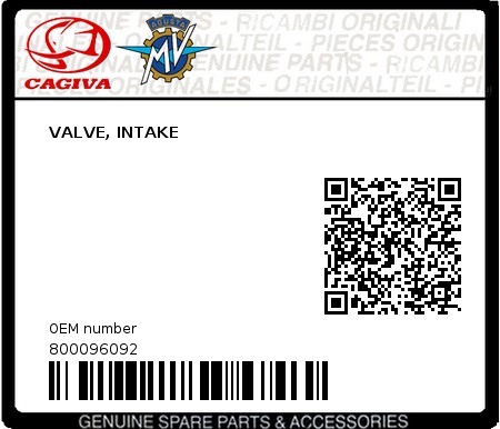 Product image: Cagiva - 800096092 - VALVE, INTAKE  0