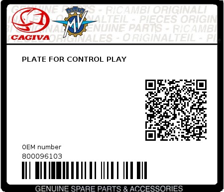 Product image: Cagiva - 800096103 - PLATE FOR CONTROL PLAY  0