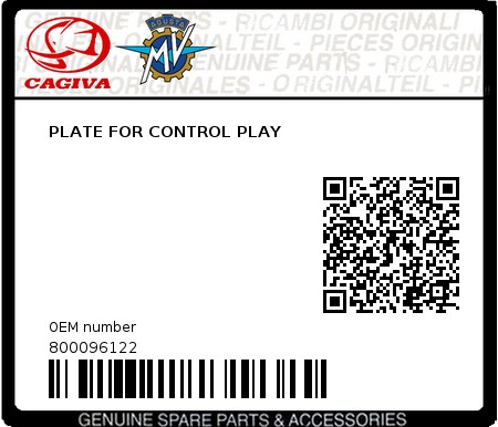 Product image: Cagiva - 800096122 - PLATE FOR CONTROL PLAY  0