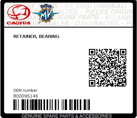 Product image: Cagiva - 800096146 - RETAINER, BEARING  0