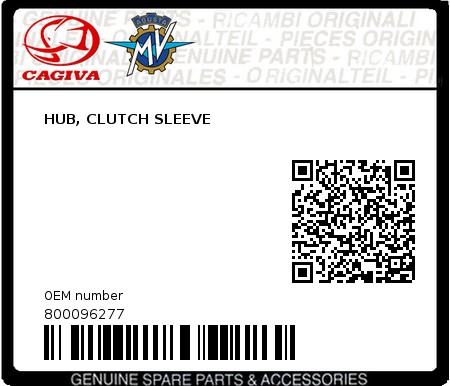 Product image: Cagiva - 800096277 - HUB, CLUTCH SLEEVE  0