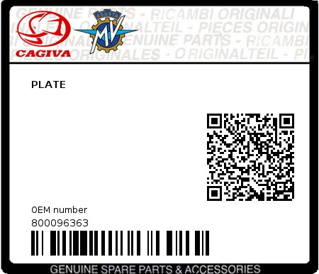 Product image: Cagiva - 800096363 - PLATE  0