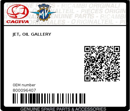 Product image: Cagiva - 800096407 - JET, OIL GALLERY  0