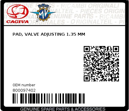 Product image: Cagiva - 800097402 - PAD, VALVE ADJUSTING 1.35 MM  0