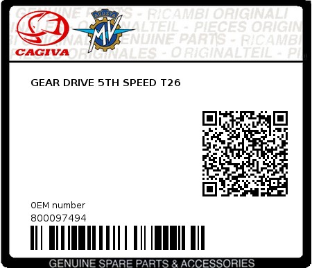 Product image: Cagiva - 800097494 - GEAR DRIVE 5TH SPEED T26  0