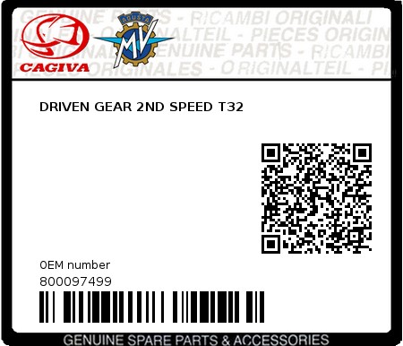 Product image: Cagiva - 800097499 - DRIVEN GEAR 2ND SPEED T32  0