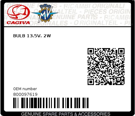 Product image: Cagiva - 800097619 - BULB 13.5V. 2W  0