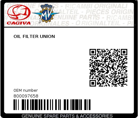 Product image: Cagiva - 800097658 - OIL FILTER UNION  0