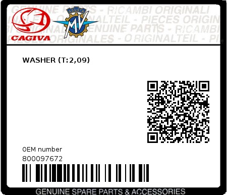 Product image: Cagiva - 800097672 - WASHER (T:2,09)  0