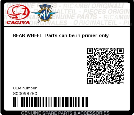 Product image: Cagiva - 800098760 - REAR WHEEL  Parts can be in primer only  0
