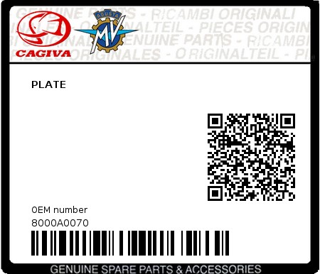 Product image: Cagiva - 8000A0070 - PLATE  0