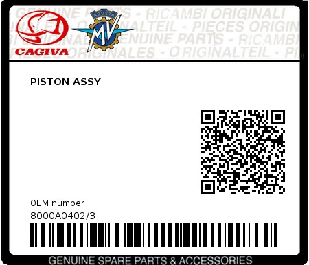 Product image: Cagiva - 8000A0402/3 - PISTON ASSY  0