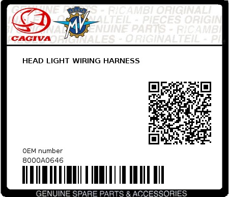 Product image: Cagiva - 8000A0646 - HEAD LIGHT WIRING HARNESS  0
