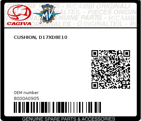 Product image: Cagiva - 8000A0905 - CUSHION, D17XD8E10  0