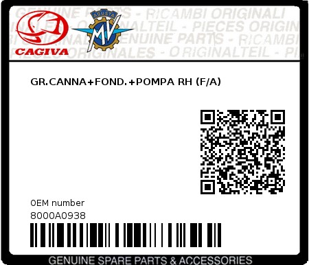 Product image: Cagiva - 8000A0938 - GR.CANNA+FOND.+POMPA RH (F/A)  0